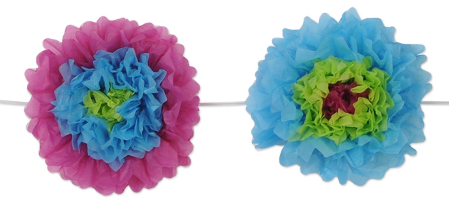 Beistle 53314, 2 guirnaldas de Flores de Seda, 10 Pulgadas x 8 pies (Azul/Verde Lima/Morado), Papel