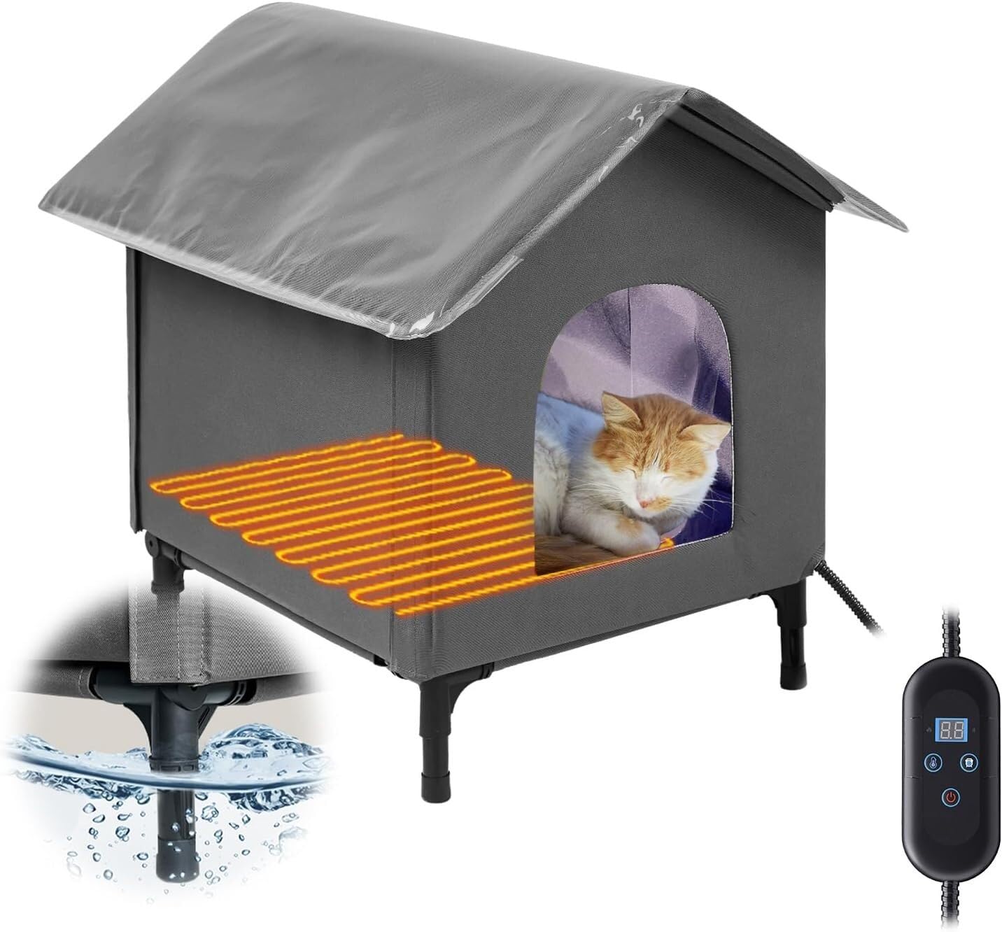 Jucgghk The Soft Heated Cat House with A Timer and Adjustable Heating Pad is an Artificial Cat House, Suitable for Indoor Pets Suitable for Indoor Pets(No-Heated)