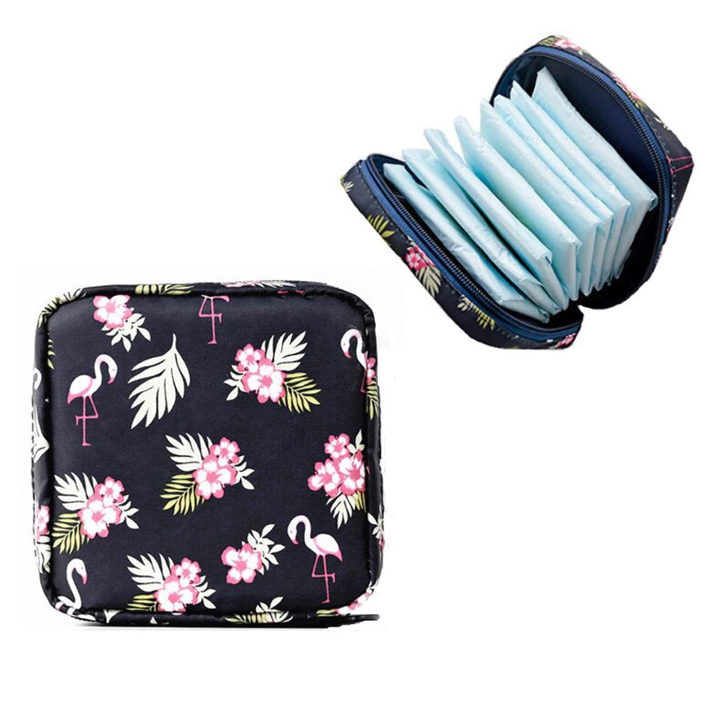 T ESSENTIALS Small Pouch for Women Girls Sanitary Napkin Bag Menstrual Pad Bag Makeup Organizer Cosmetic Bag Mini Travel Pouch for Charger Earphone Accessories Organizer for Handbag & Purse (Blue)-image-22