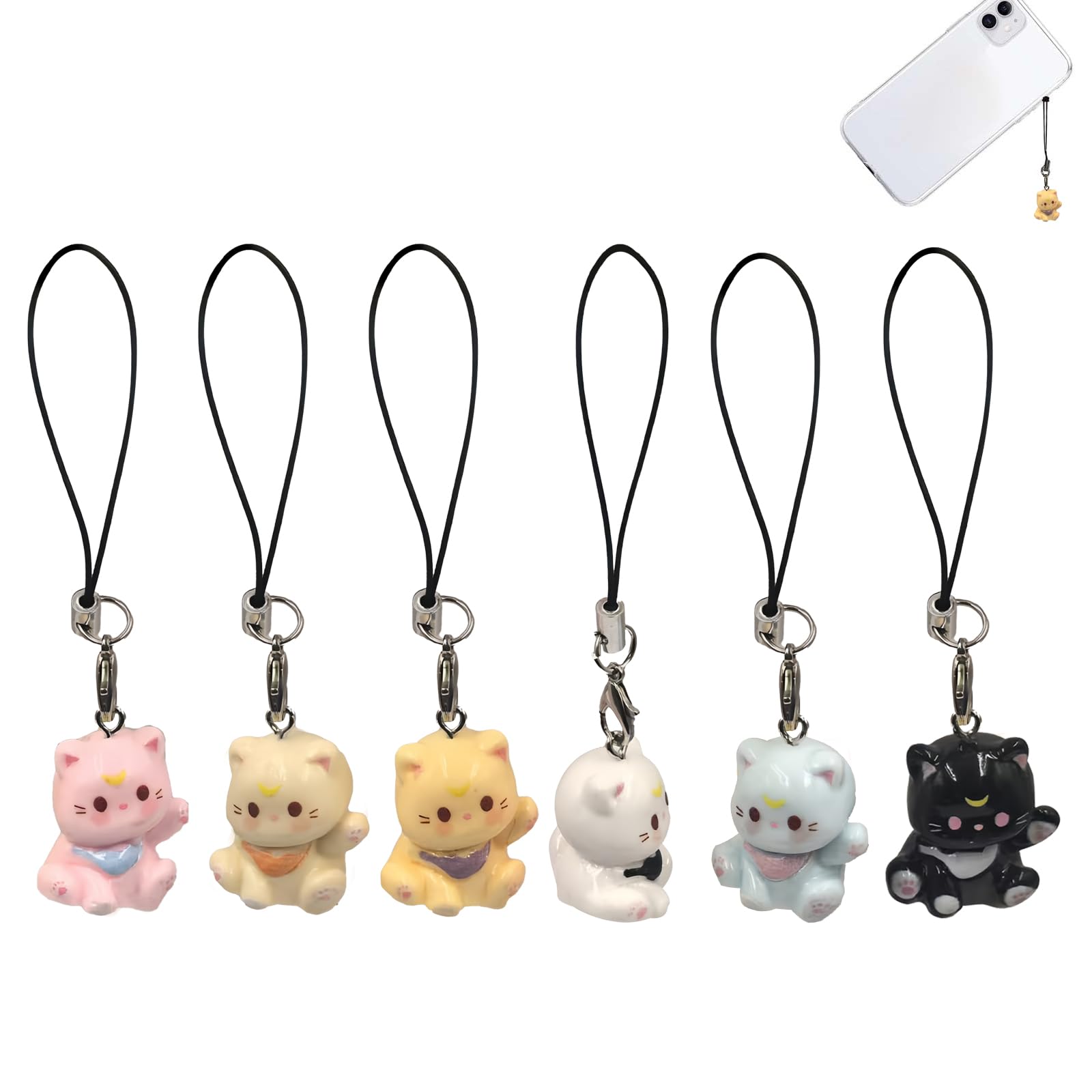 Portachiavi Gatto Kawaii – Set Da 6 Charm Per Borse E Telefono, Regalo Carino Per Amanti Degli Animali - 4
