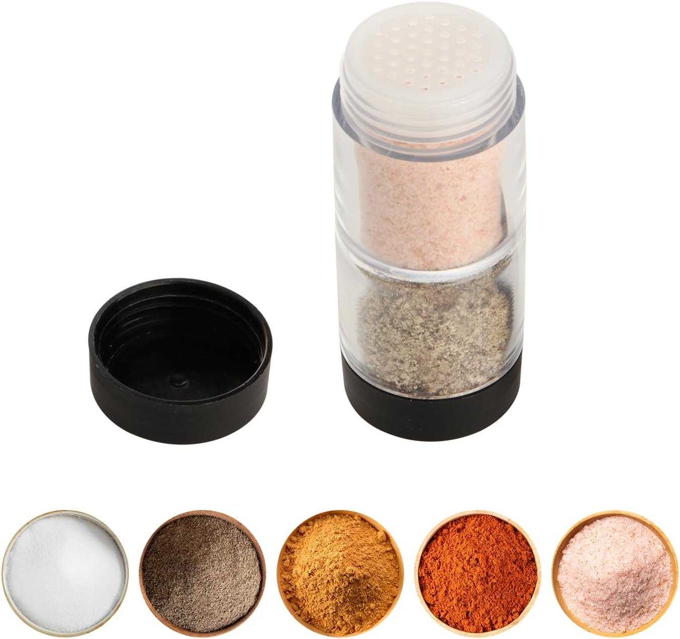 Salt and Pepper Shakers Moisture Proof Set, 2-in-1 Portable Spice Shaker with Airtight Lid, Perfect for Camping Kitchen, Travel, Car Camping, RV, Outdoors, Backpack, BBQ Picnic, Lunch Boxes