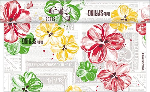 Sovie Home Linclass® Airlaid Tischläufer Hello Spring | Rot-Gelb | Ideal für Ihren Frühlings Tisch | 40cmx4,8m | 1 Stück Cover