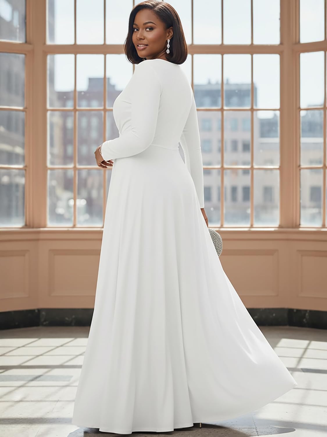 KOH KOH Womens 2026 Long Sleeve Soft Flowy Empire Waist Fall Winter Party Gown - Image 6