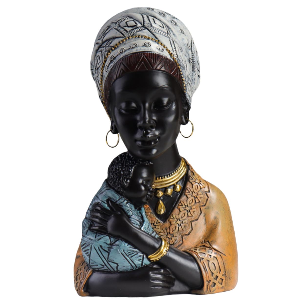 Statue Mère et Fils Africaine Décoration Intérieure pour Bureau et Salon