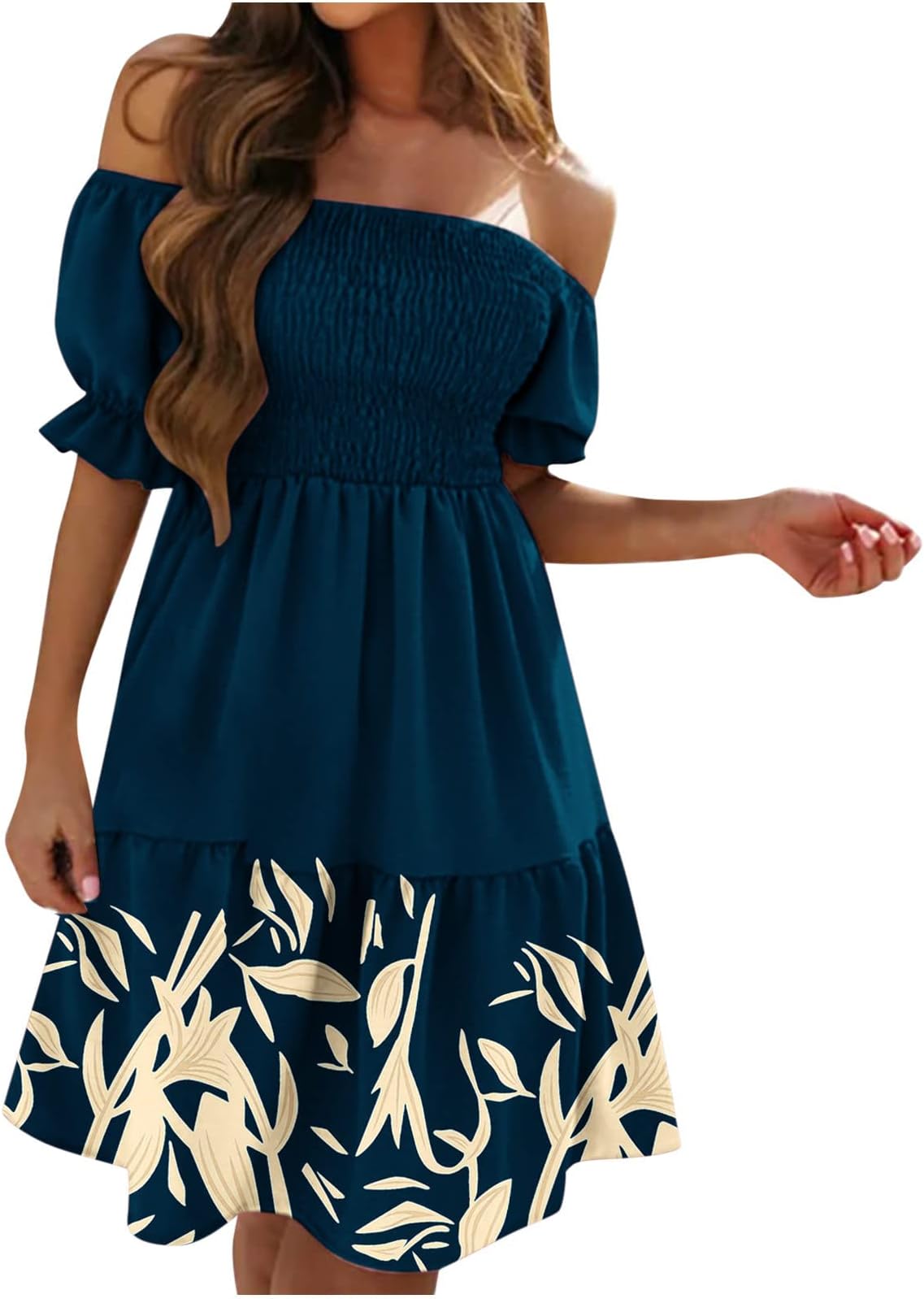 AMhomelyWomen Dresses Clearance,Party Elegant Ladies One Shoul Solid Color Loose Casual Backless Short Sleeve Dress UK Size Sale Summer Dresses for Women Work Dress Office Dress
