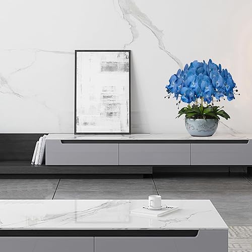 Miniatura 6 de FagusHome Phalaenopsis - Flores artificiales de 32 pulgadas, 6 piezas de orquídeas artificiales para decoración del hogar (azul)