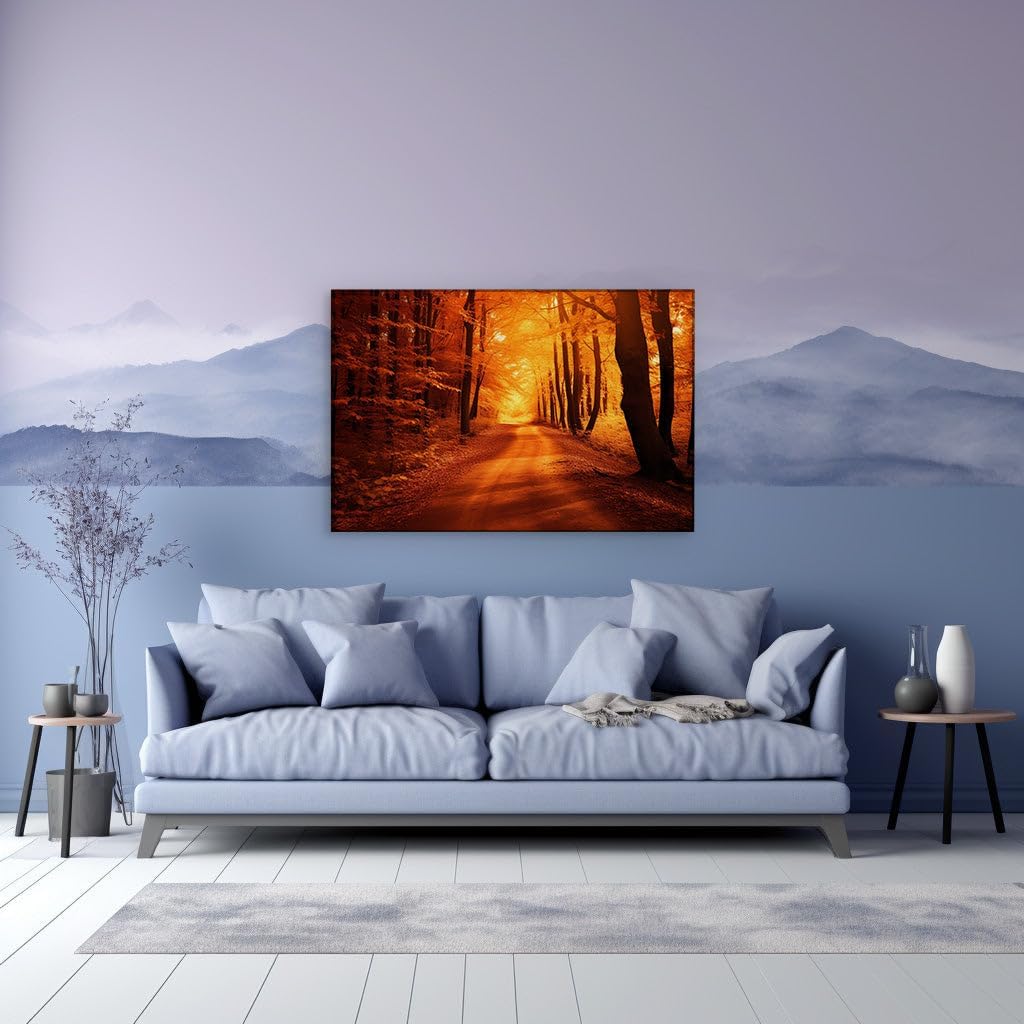 Canvas for Living room. Autumn's Embrace: A Journey Down Nature's Serene Leafy Corridor, 27 x 18 inch Canvas Wall Art - Contemporary Masterpieces - Modern Home Decor