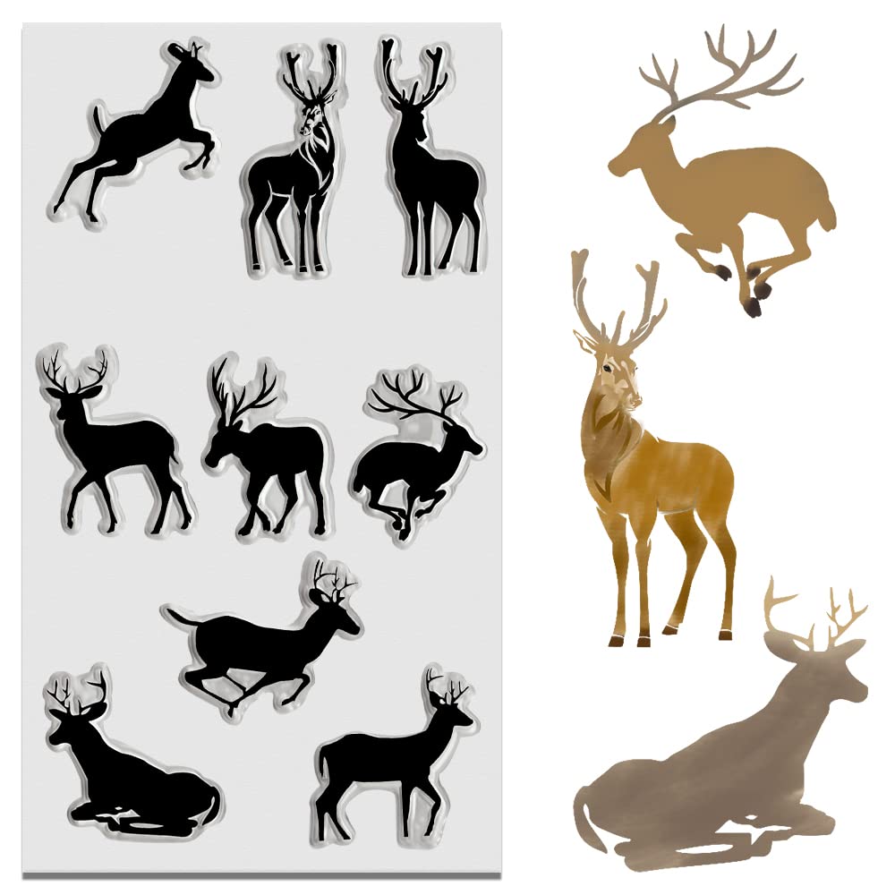 Deer Clear Stamps for Card Making and Photo Album Decorations, Christmas Reindeer Stamps, Sika Deer Elk Transparent Silicone Clear Stamps for Crafting and DIY Scrapbooking