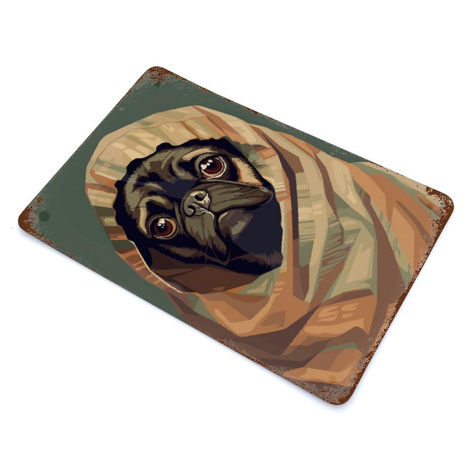 Garage Style Cute Pug Blanket Pixel Art Vintage Rust Metal Sign 11.8"x7.9", Rustic Home Decor for Bar And Workshop