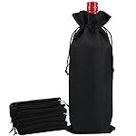 Shintop 10pcs Jute Wine Bags, 14 x 6 1/4 inches Hessian Wine Bottle Gift Bags with Drawstring for Party Halloween Festival Gift Favors (Black)