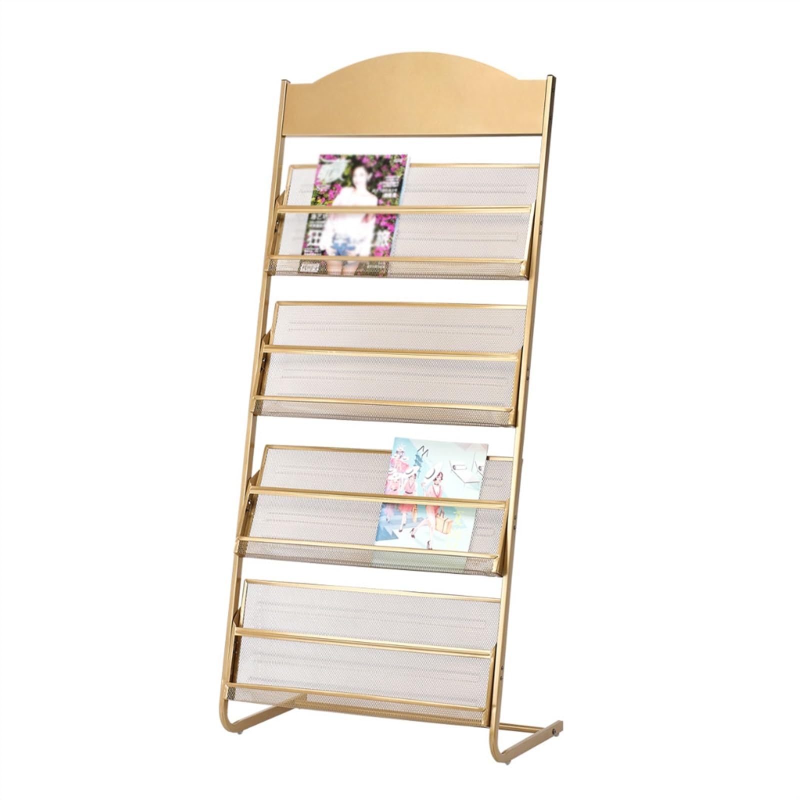 Porte-revues sur pied en métal noir à 4 niveaux pour bureau et salon
