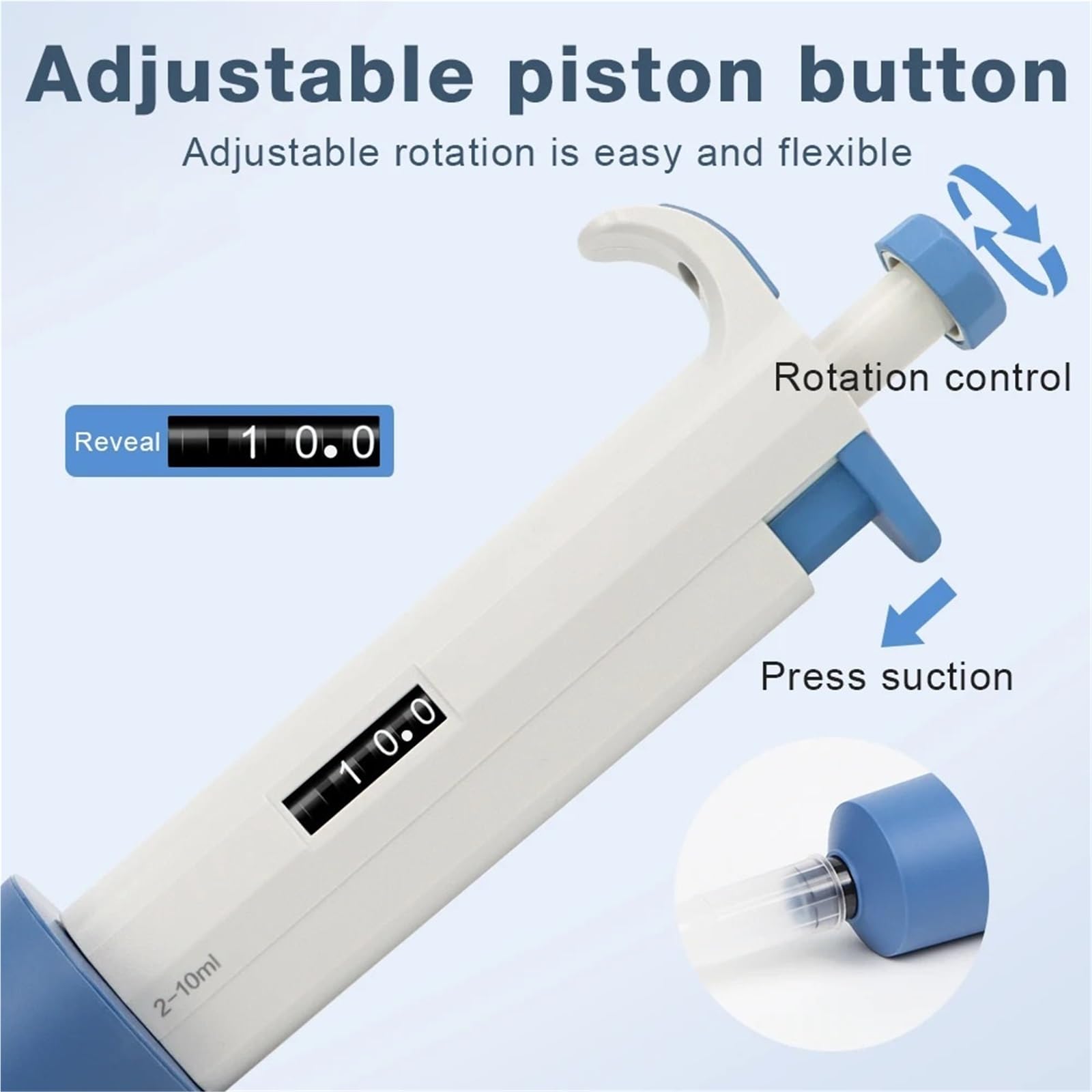 Micropipeta, Pipeta de laboratorio 2 a 10 ml, micropipeta digital ajustable un solo canal con puntas pipeta, dispensador muestras