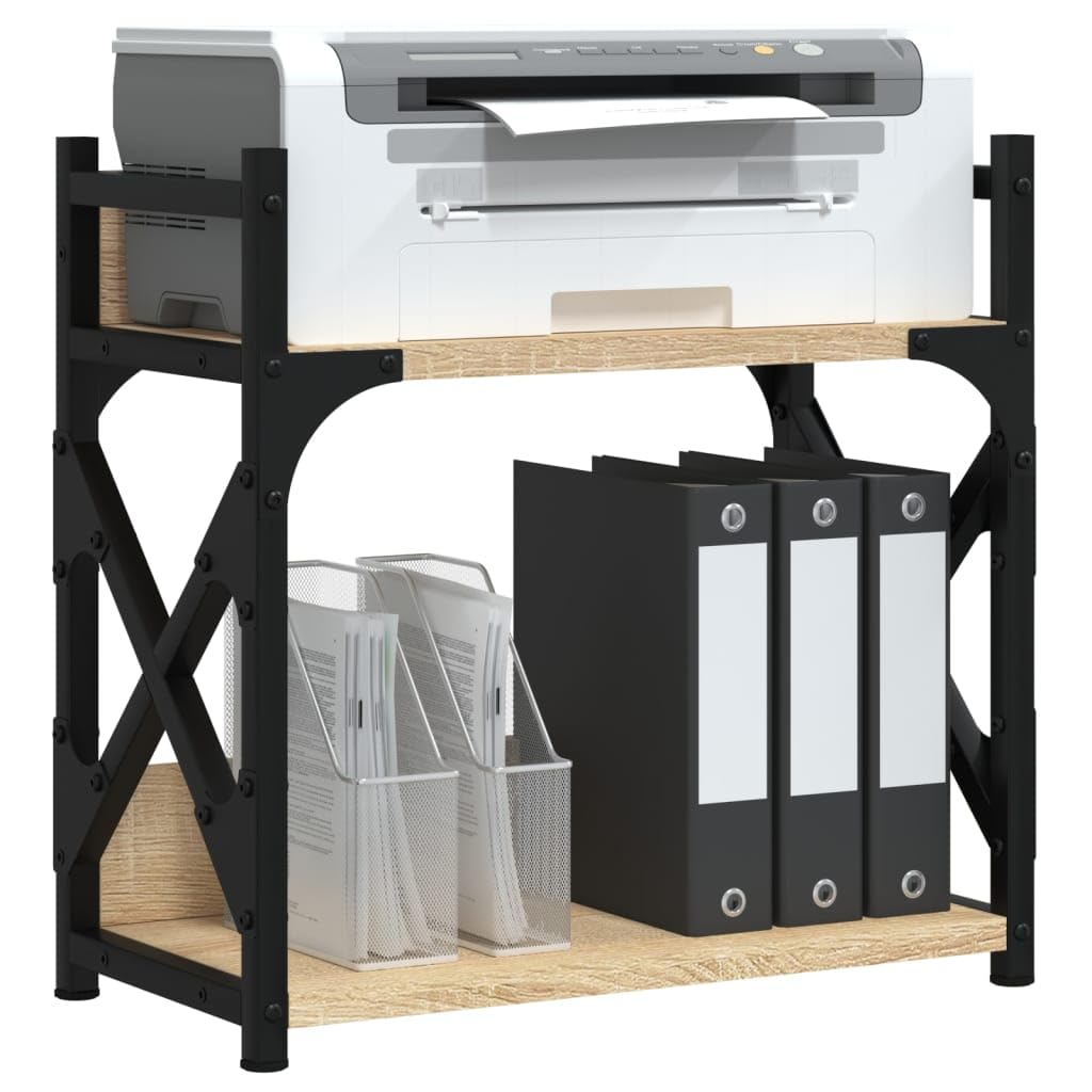 Support imprimante Meuble chêne Sonoma 40x20x40 cm à 2 Niveaux avec Cadre métal et Pieds réglables pour Bureau Poste Organisation Documents et Rangement Multifonction