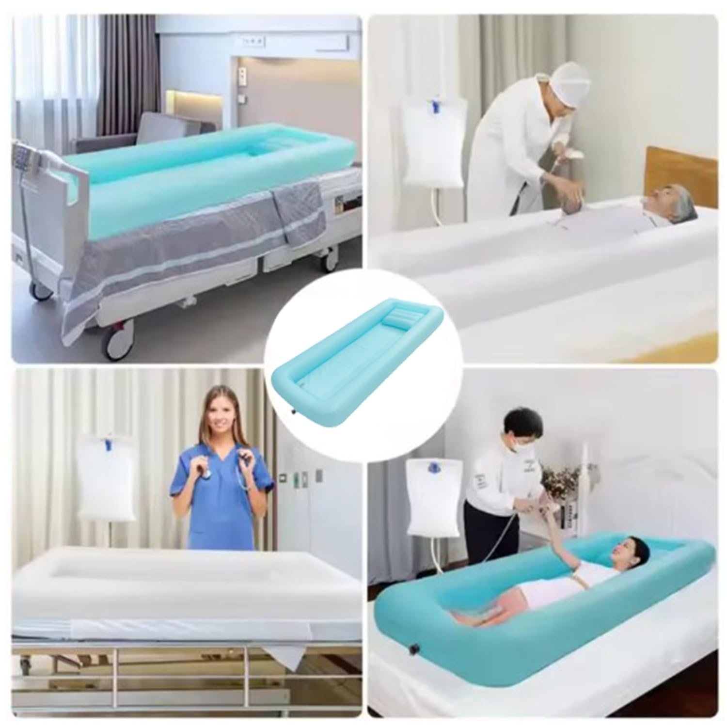 Vasca Da Bagno Gonfiabile,Vasca Per Doccia,Set Doccia Con Vasca Da Bagno Gonfiabile,Sacca Per l'Acqua e Pompa Ad Aria,Adatto a Persone Con Disabilità,Anziani e Pazienti Allettati,Portatile(Blu)
