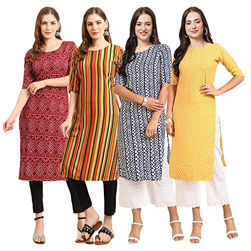 Image of Pinkmint Women's Crepe Digital Print Straight Kurta [Pack of 4]