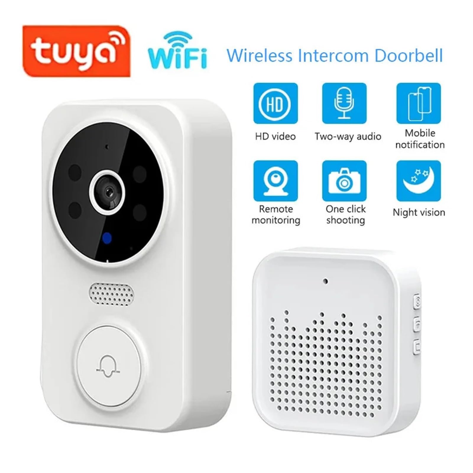 Citofono visivo senza fili WiFi Tuya monitoraggio remoto (nero)