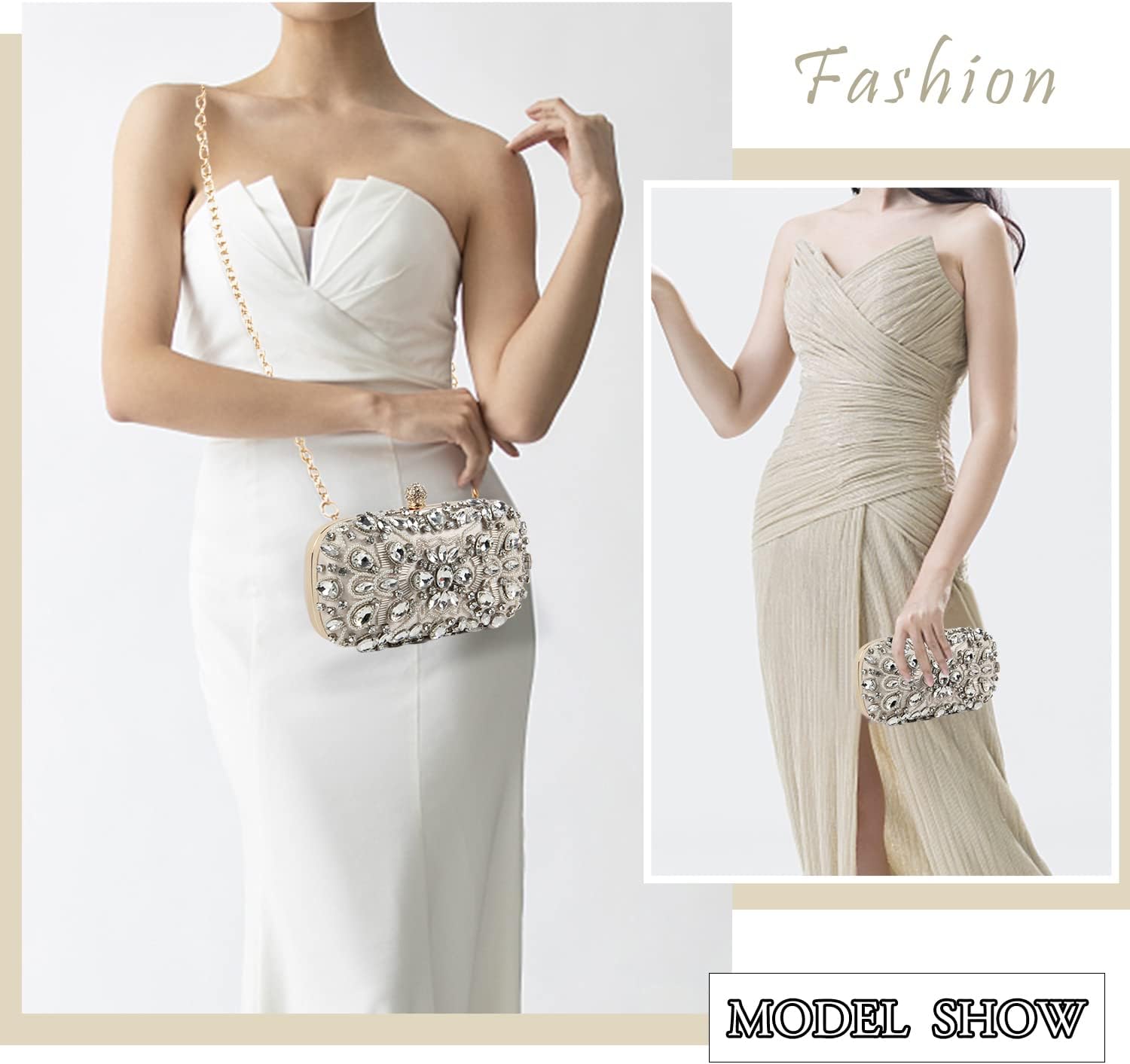 KUANG! Women Beaded Clutch Evening Bag Fashion Rhinestone Diamond Wedding Handbag Bridal Purse for Party