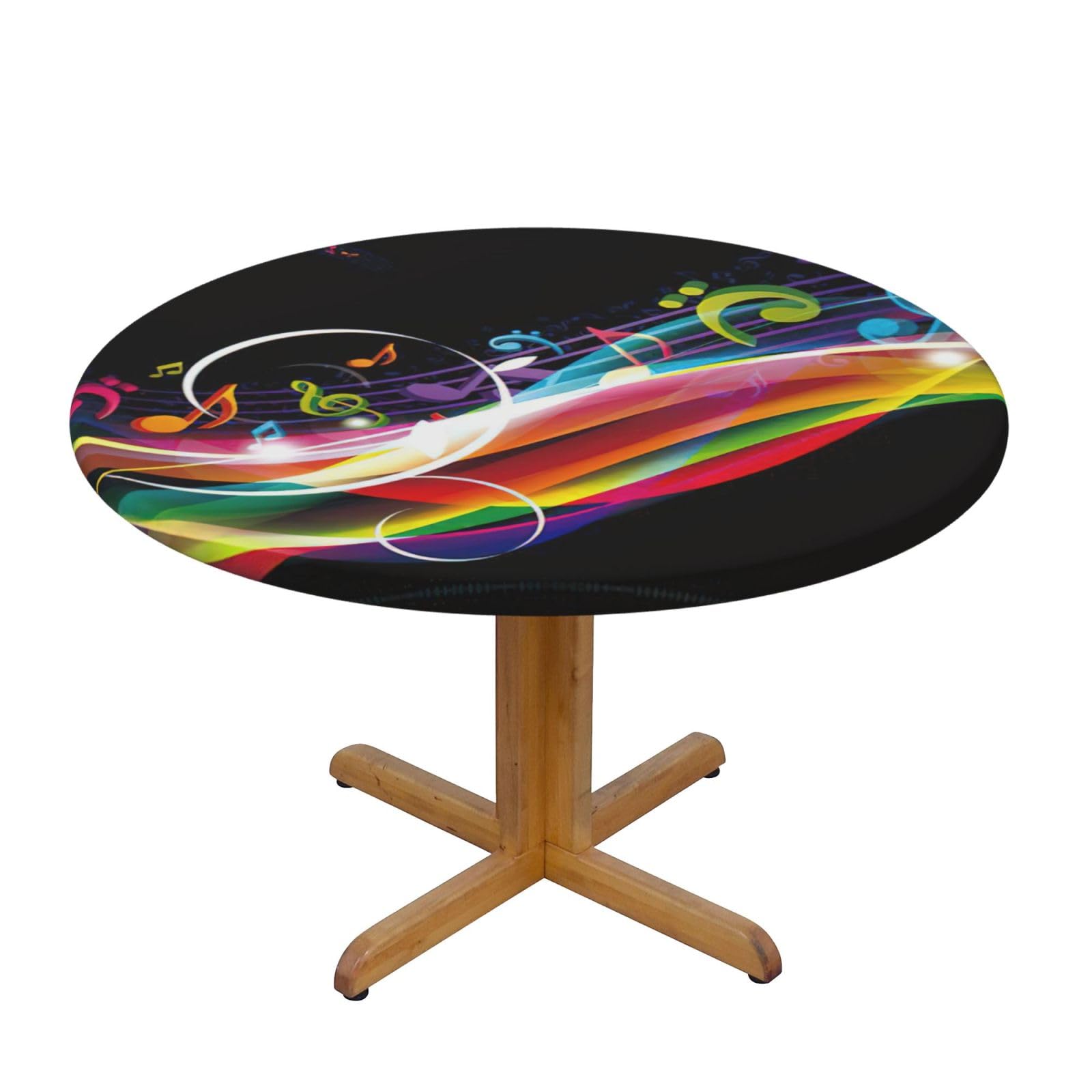 DUWAA Colorful Music Print Oxford Fitted Table Cover For Patio Picnic, Waterproof Round Tablecloth For Home And Outdoor