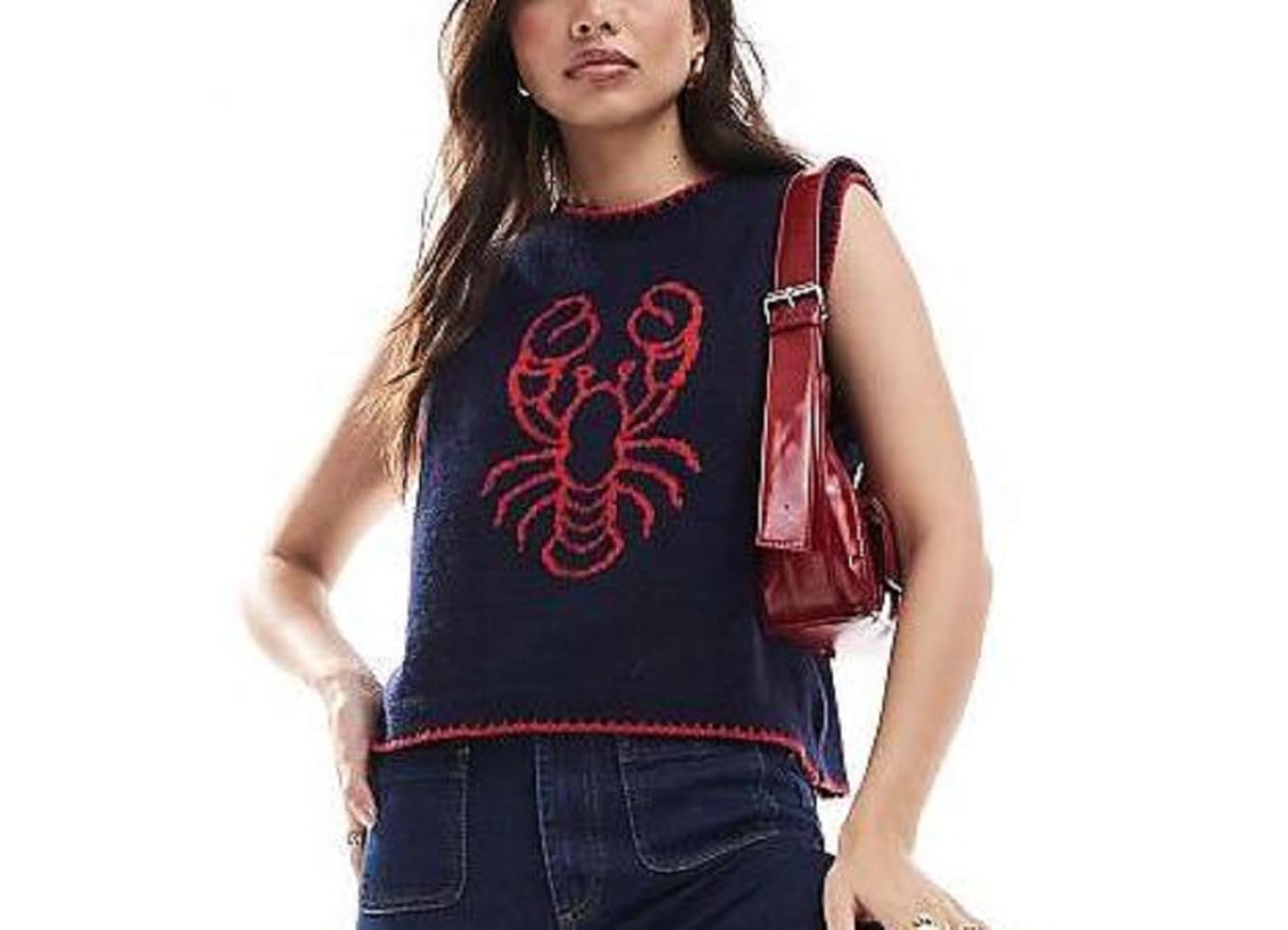 Women Graphic Sweater Vest Y2k Sleeveless Lobster Pullover
