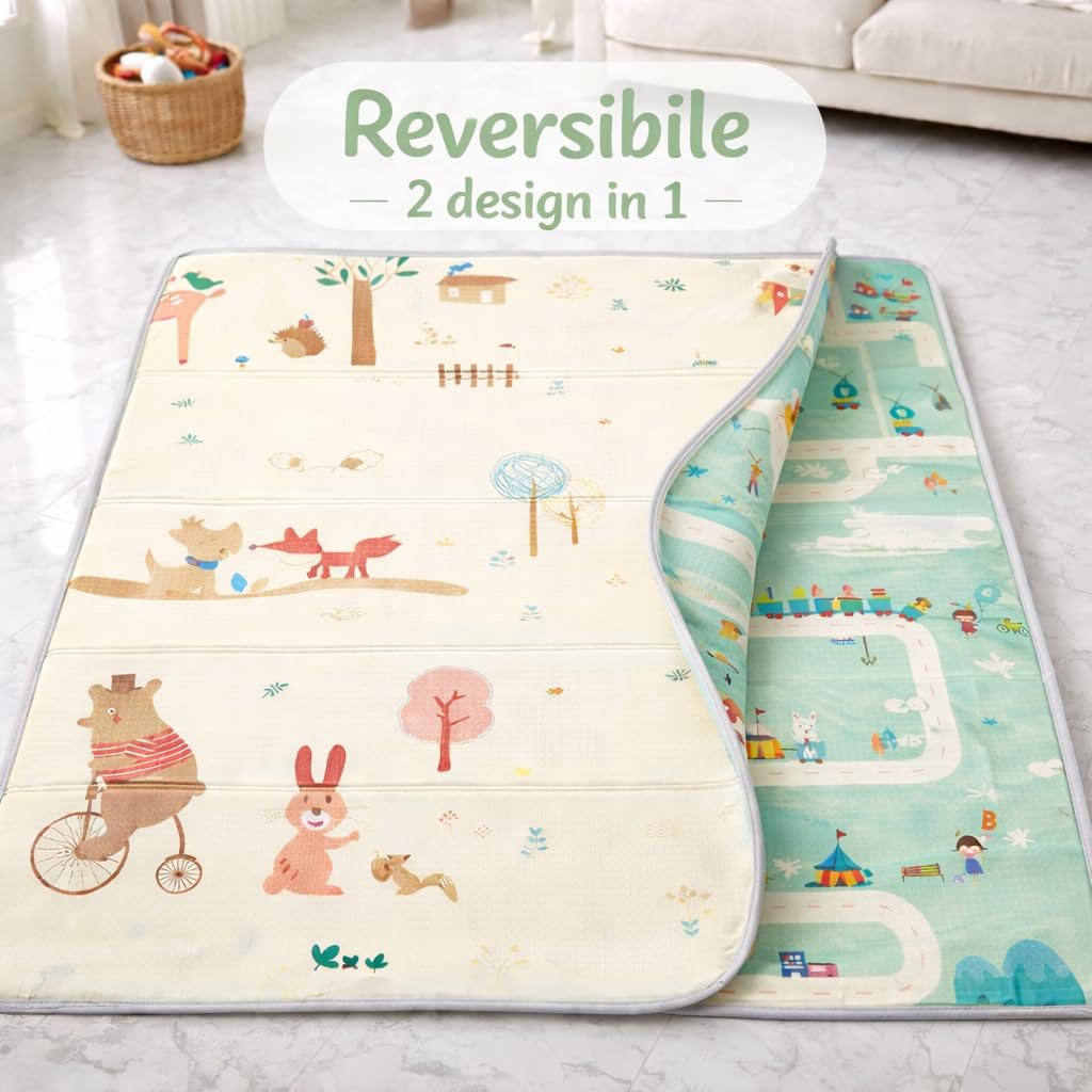 Tappeto Gioco Montessori Pieghevole Impermeabile 180x150x1 cm Schiuma per Bambini