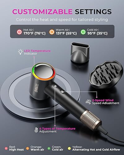 Miniatura 8 de SHRATE Secador de pelo iónico profesional de alta velocidad Secado ultrarrápido 500 millones de iones negativos Bajo ruido 160000 RPM Secador