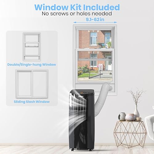 Vista 11 de TOSOT Aire acondicionado portátil de 10,000 BTU (ASHRAE) 6,000 BTU (DOE), silencioso, control remoto, ventilador, deshumidificador integrado, kit
