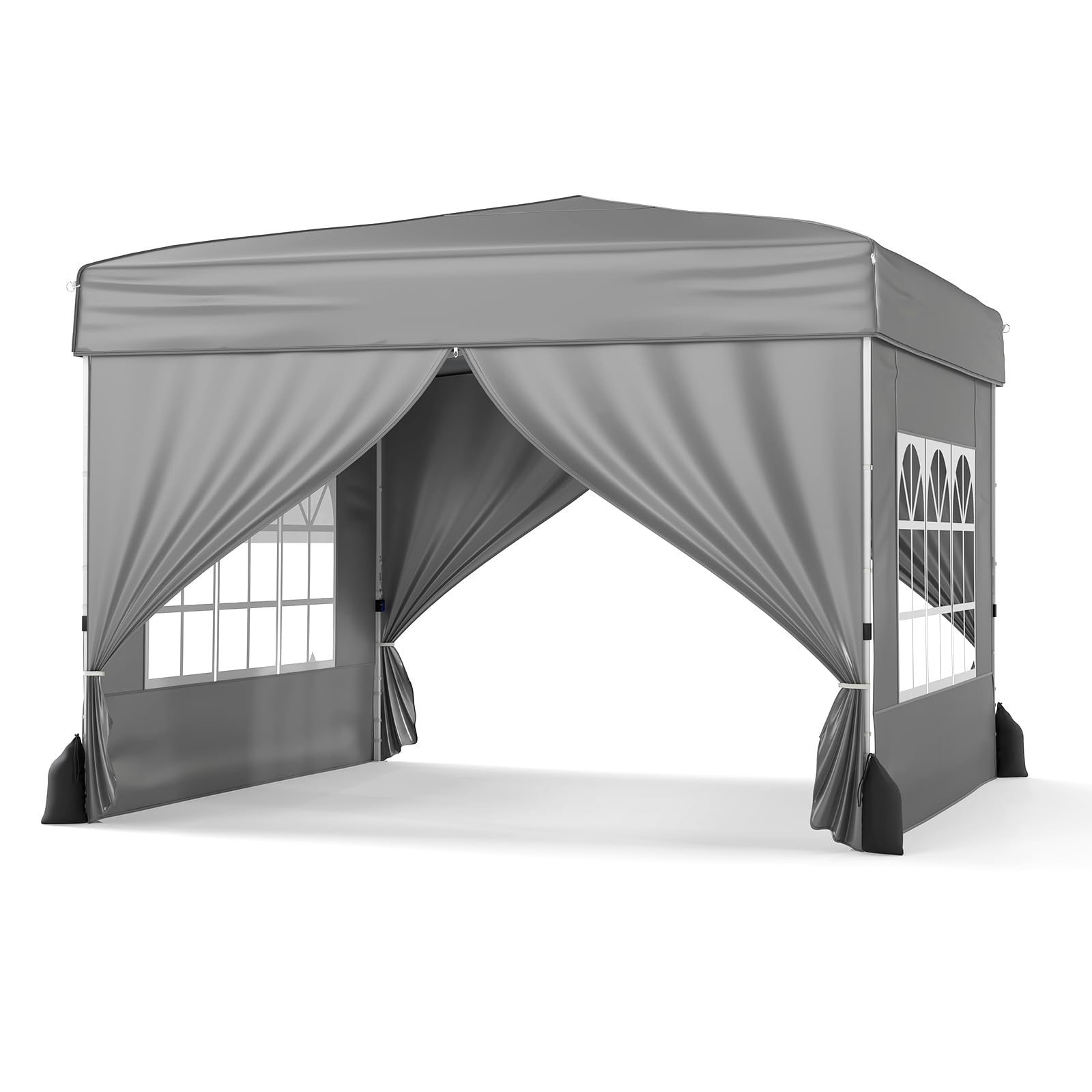 RELAX4LIFE Tonnelle Pliante 3x3 avec Parois, Barnum Pliant 3x3 pour Jardin/Marché/Camping, Cadre en Acier au Carbone, Tissu Oxford Argenté, Gazebo Tente de Réception avec Sac à roulettes (Gris)