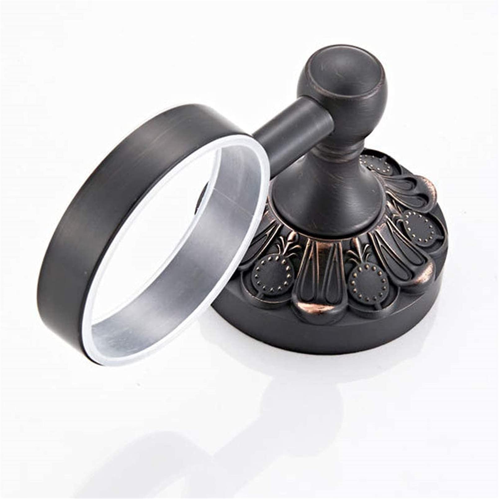 Taza de cerámica Portavasos para cepillos de dientes, Portacepillos de dientes individual Patrón tallado Ideal para accesorios de baño Montaje en pared de bronce antiguo negro Hecho de latón Juego de