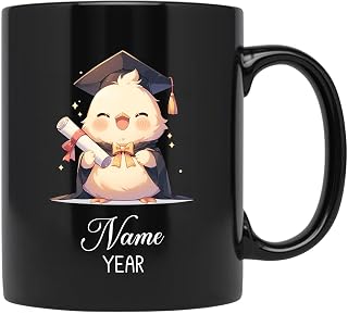 Customized Grad Coffee Mug For BFF Friend, Chick Lovers Present, Custom Name & Year Graduation Cup, Chick Graduation Tea Cup, Personalized Graduated Ceramic Mug Gift, Black Pottery Mug 11oz 15oz