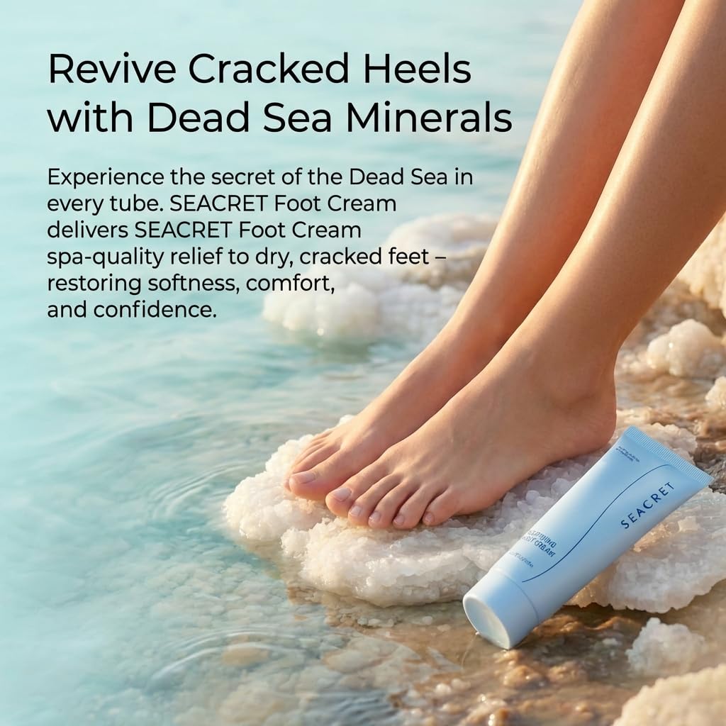 SEACRET Minerals Foot Cream, Enriched with Shea Butter, Tea Tree Oil and Dead Sea Minerals, 3.4 Fl Oz / 100 ml