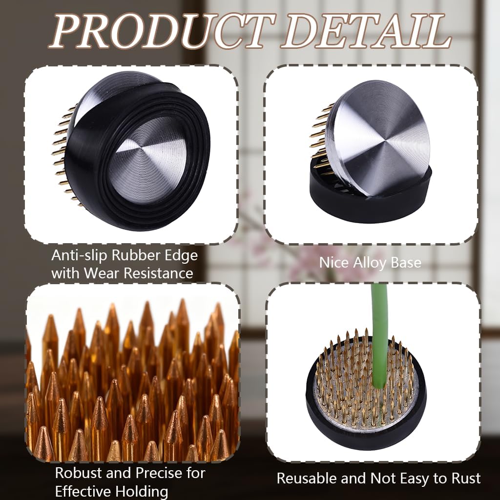 Daywhote Stainless Steel Flower Frogs for Floral Arrangements - 12 Pack with 3 Sizes(1.18", 1.57", 1.96"), Reusable Floral Holder Pins for DIY Craft, Centerpiece, Vase (Round Rubber Base)