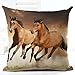 Oil Painting 2 coffee horses Hand Painted Throw Pillow Case Cotton Blend Linen Cushion Cover Sofa Decorative Square 18 Inches(2) ¡­