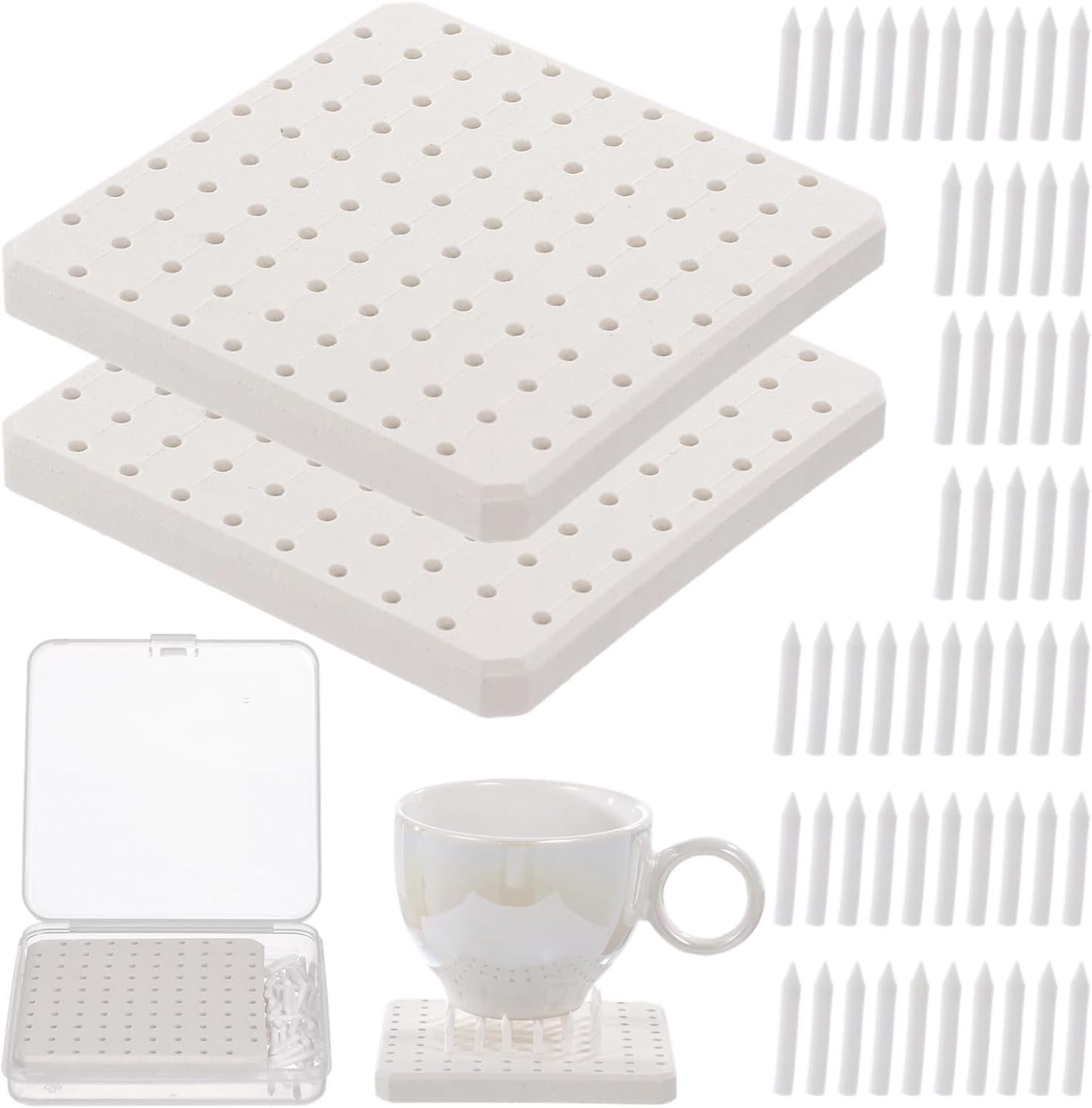 Kiln Stilts Support Nails - 120 Pcs, 2 Pcs Ceramic Refractory Pads, Pottery Firing Mats with High Temperatures Resistant, Reusable Clay Accessories for Ceramic Hobbyists