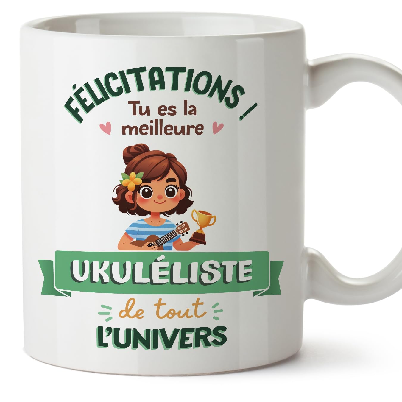 MUGFFINS UKULELIST Woman Mug - in French - Meilleur Univers Trophée - Funny Gift for Colleagues - Ceramic 11oz Mug — image 1