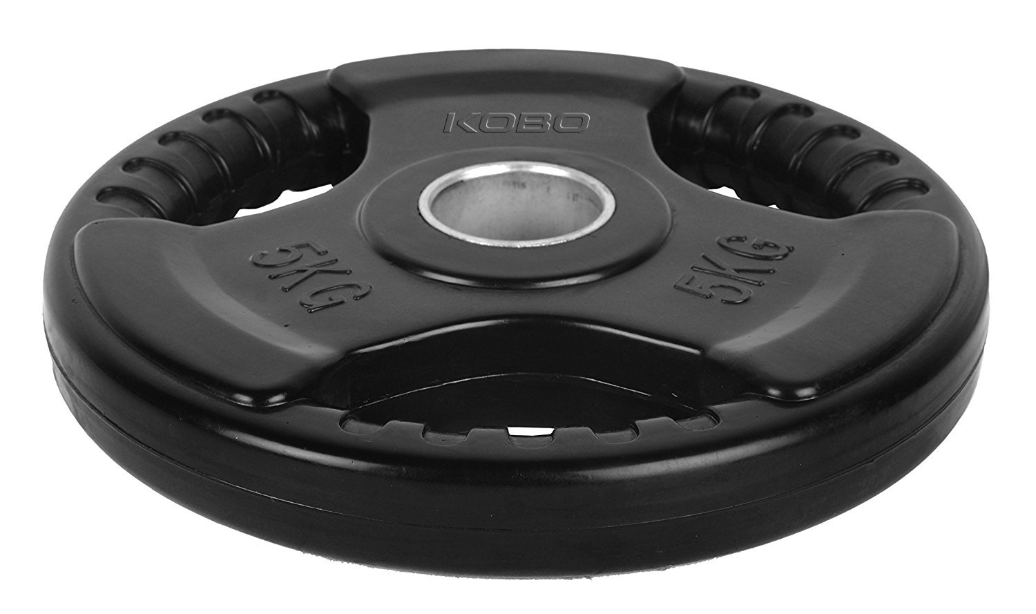 Kobo Olympic Barbell Fitness Rubber Coated Tri-grip Plate 51 mm  Integrated Metal Grip Rubber Weight Plates Sold in Pairs (Imported) (15)