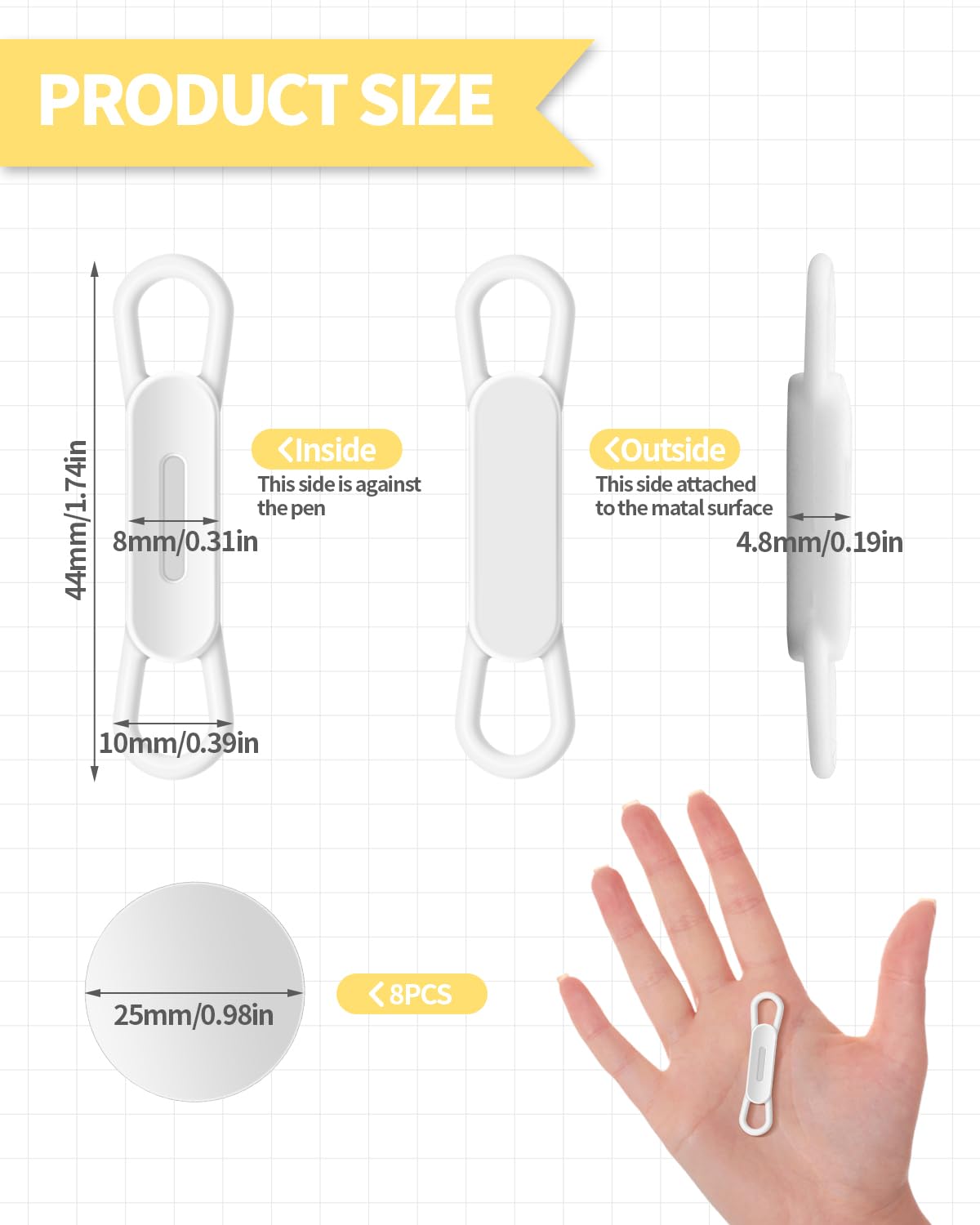 Paquete de 8 soportes magnéticos para bolígrafos, soporte magnético ajustable de silicona para refrigerador, escritorio, pizarras blancas, accesorios de escritorio, soporte magnético para lápices para