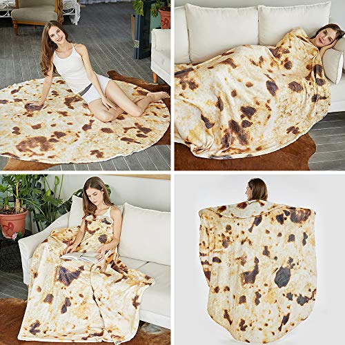 Searoomy Burritos Tortilla Throw Blanket, Tortilla Wrap Blanket, Novelty Funny Gifts Tortilla Round Blanket Giant Tortilla Round Soft Blanket For Kids (Caramel Brown, 47 Inches) #TOP6