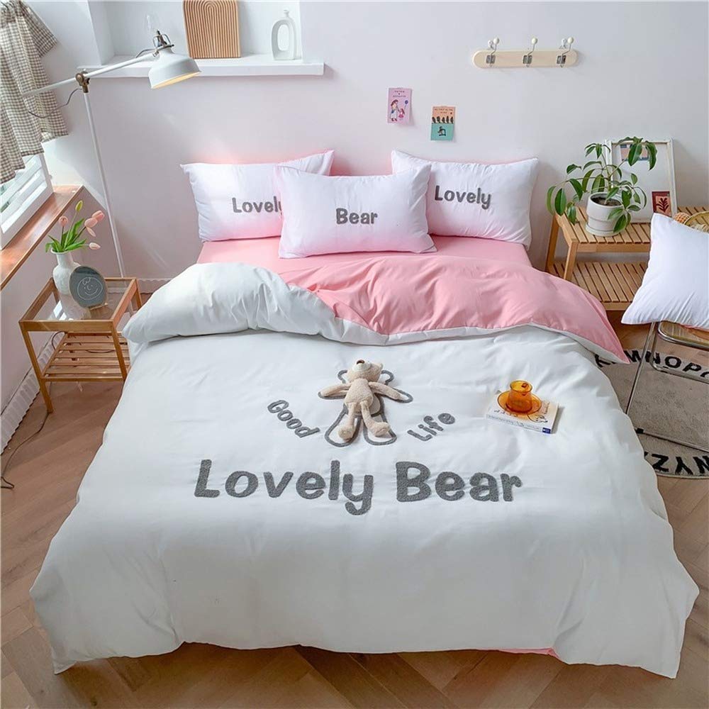 Parure de lit en coton délavé sans repassage housse couette 4 pièces