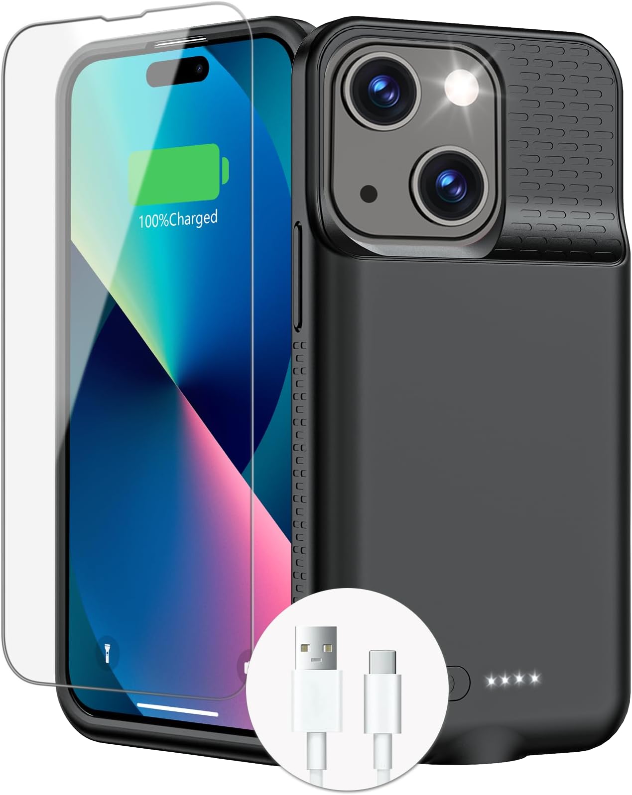 Battery Case for iPhone 15/15Pro, Real 7000mAh Charging Case 15W Fast Charger Case Ultra-Slim Rechargeable Anti-Fall Protection Extended Charger Cover for iPhone 15/15 Pro Charging Case-6.1"（Black）