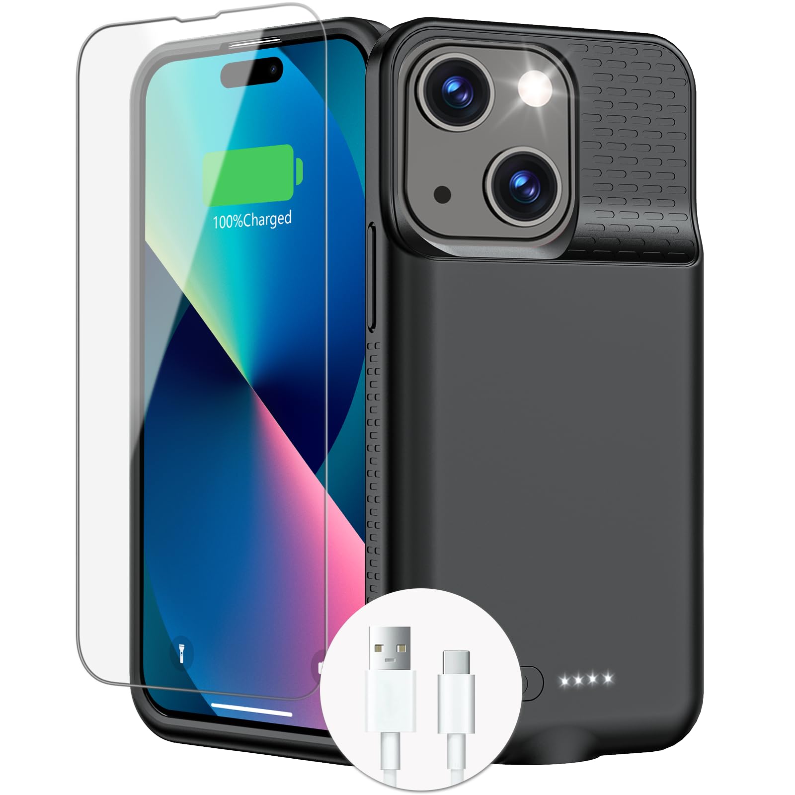 Battery Case for iPhone 15/15Pro, Real 7000mAh Charging Case 15W Fast Charger Case Ultra-Slim Rechargeable Anti-Fall Protection Extended Charger Cover for iPhone 15/15 Pro Charging Case-6.1"（Black）