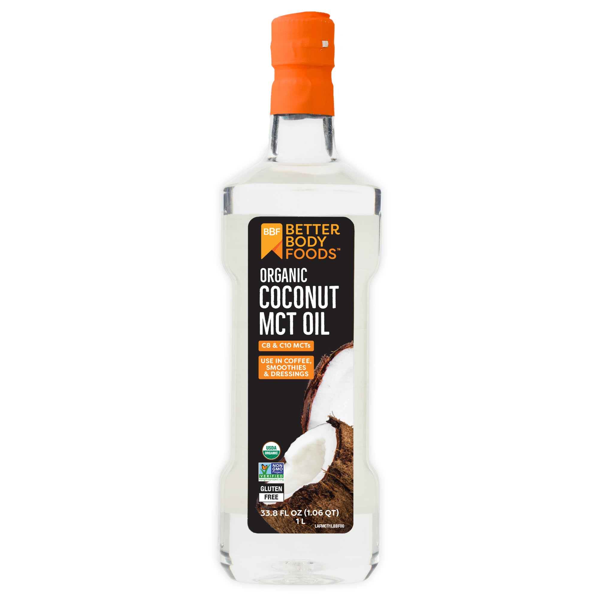 BetterBody Foods Organic Coconut MCT Oil 33.8 Fl Oz, C8 & C10, Keto Coffee 33.8 Fl Oz (Pack of 1)