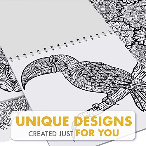 Set of 3 Coloring Books: Animals, Mandalas, Flowers - Coloring Books for Adults & Kids - Hobbies for Anxiety & Stress Relief - Mandala Coloring Books for Adults - 120 Black & White Designs to Color - Thumbnail 6