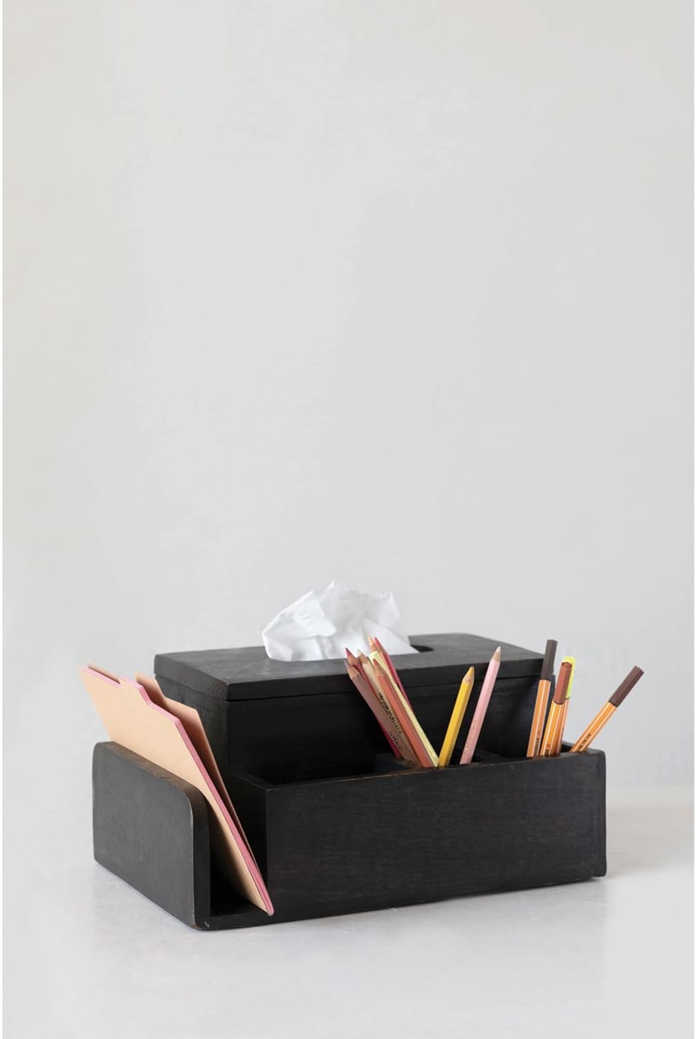Creative Co-Op Mango Wood Tissue Box Holder with 4 Compartments