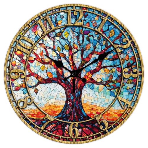 CHGCRAFT Horloge Murale Arbre de Vie 12(5) cm Silencieuse sans Tic Tac à Piles Décorative pour la Maison Ou Le Bureau