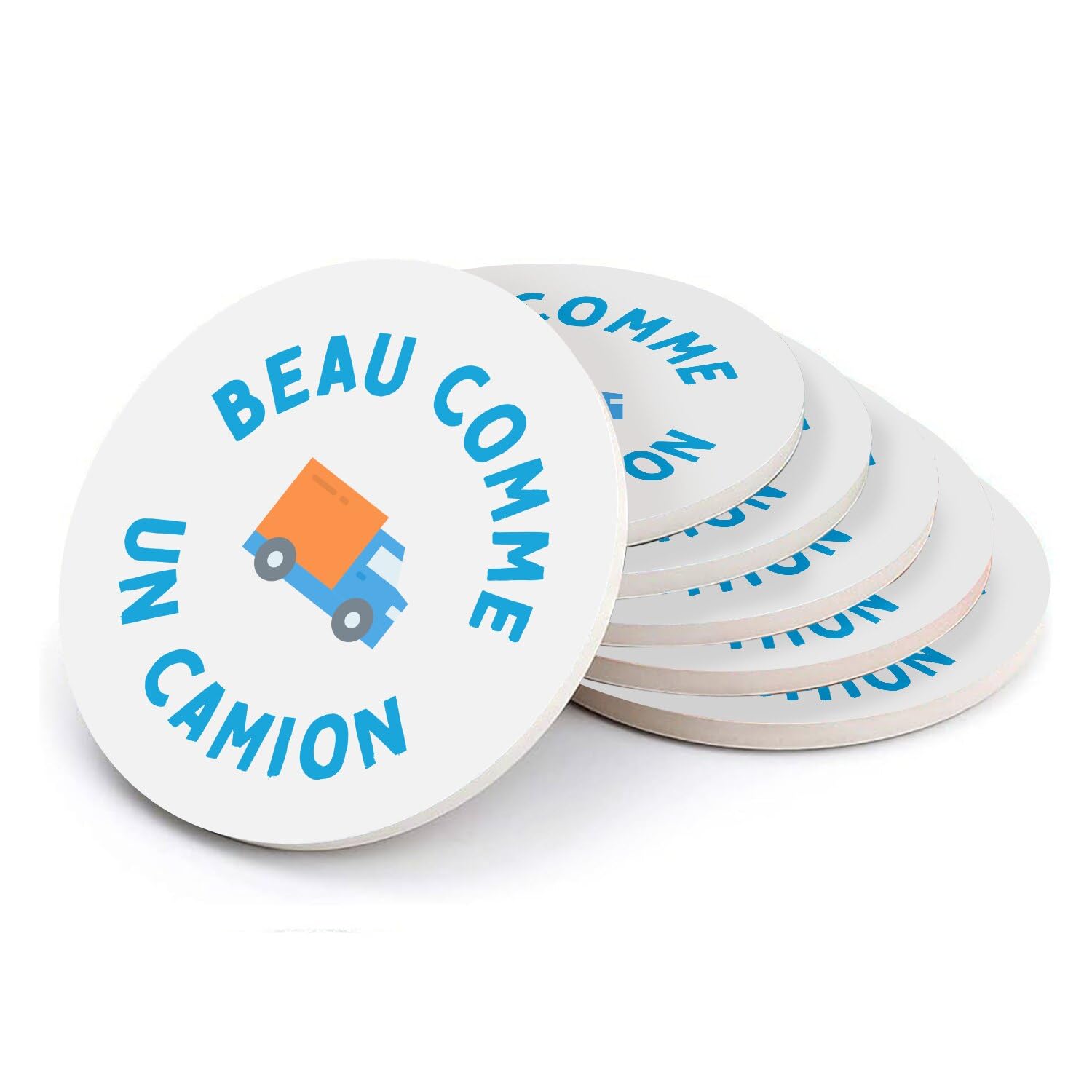 Sous-verre ronds en céramique absorbante Beau comme un camion lot de 6 dessous de verre enfant