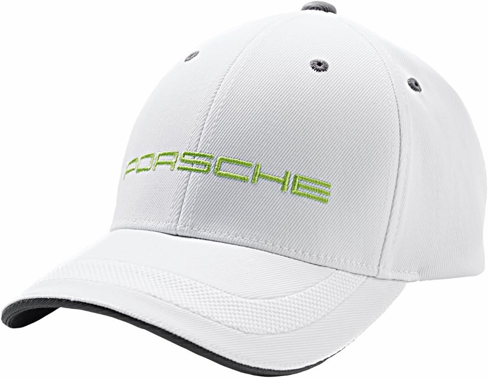 Porsche Baseball Cap White Acid Green Script Logo Golf Sport Collection