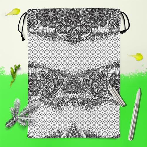 Image of ArtzFolio Black Lace | Reusable Sack Bag | Bag for Gym, Storage, Vegetable & Travel