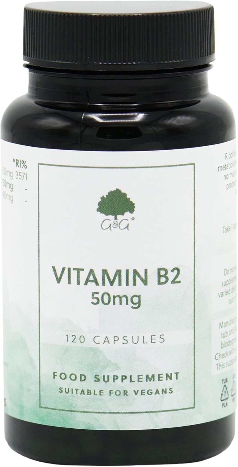 Vitamin B2 Riboflavin Capsules 50m Vitamin B2 per Capsule 120 Vegan