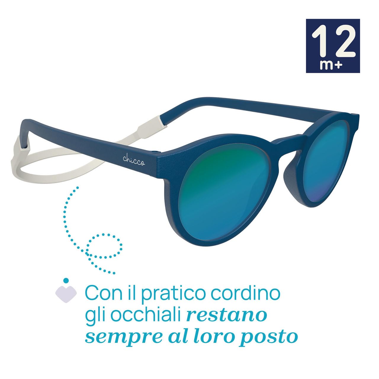 Chicco | Gafas de sol 12M+ - Color azul - Montura suave y flexible y práctico cordón de solicone