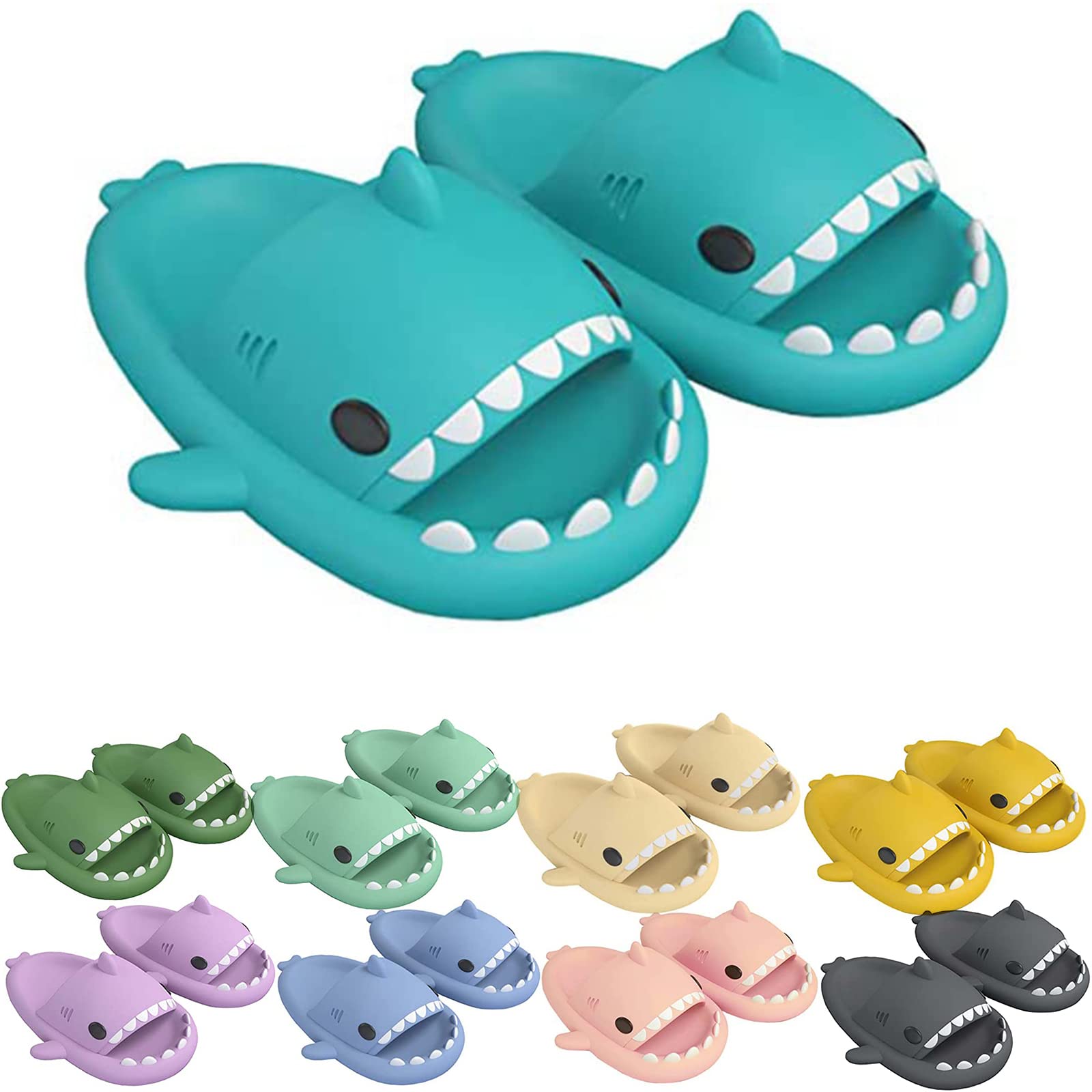 Cloud Shark Slides Slippers for Women and Men, Summer Quick Dry Shower Hello Sandals, Super Soft Massage Shark Cloud Slippers for Indoor & Outdoor - 9-10 Women/8-8.5 Men Blue